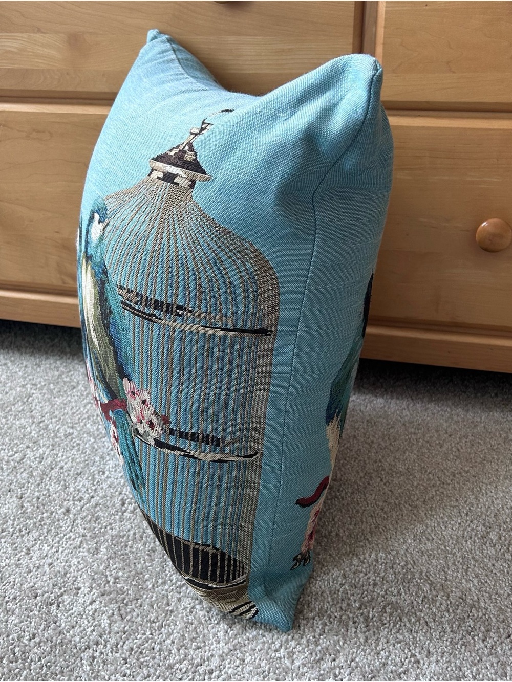 Westex Throw Pillow 18x18 Blue Birds Birdcage Floral Tapestry Cotton Cover - Picture 8 of 10